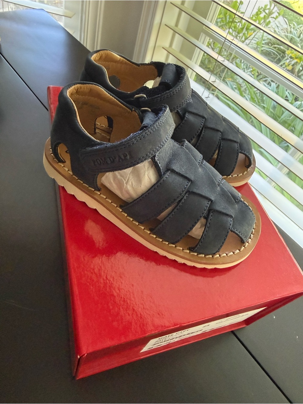 Brand New Pom D'Api Navy Closed-Toe Fisherman Sandals for Kids